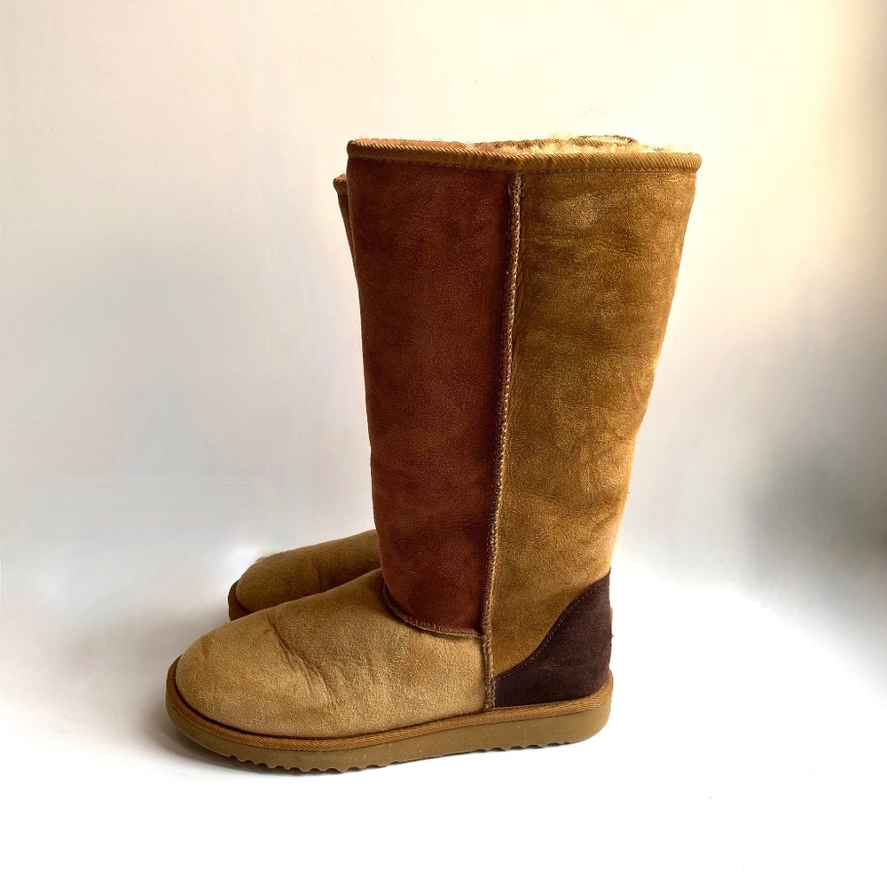 Genuine UGG Classic Tall Colorblock Leather Sheepskin Boots *RARE* Size 9